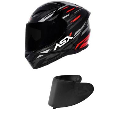 Imagem de Capacete Asx City Arrow Preto Grafite e Vermelho Mais Viseira Fumê, 56