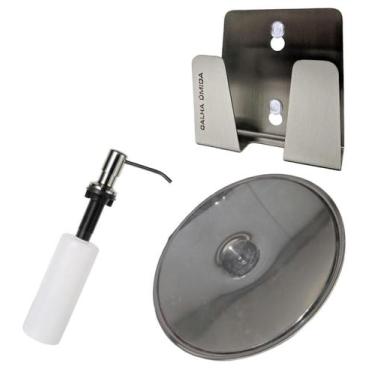 Imagem de Kit Lixeira Embutir 8l + Dosador + Porta Esponja Inox 304 - LOJASARAH