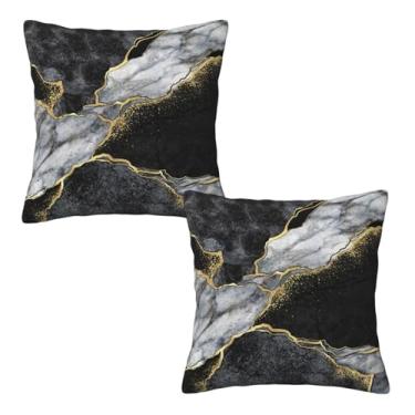 Imagem de Conjunto de 2 capas de almofada de mármore preto cinza dourado 40,6 x 40,6 cm, capas de almofada quadradas decorativas para sofá-cama, sofá, sala de estar
