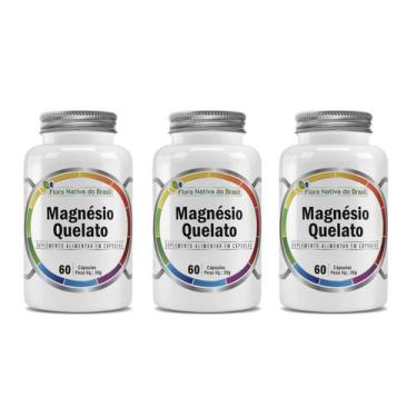 Imagem de Kit 3x Suplemento Alimentar Magnésio Quelato 30g 60 cápsulas Flora Nat