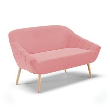 Imagem de Namoradeira 02 Lugares Suede Rosê Pés Palito Natural - DROSSI