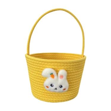 Imagem de Nishiyuenyi Cesta de páscoa tratar a cesta de goody cesto decoração de páscoa com tecido de corda portátil cesta de cesta de armazenamento para presentes crianças, Amarelo