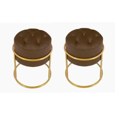 Imagem de Kit 2 Puff Banqueta Estofado Decorativo Base De Ferro Capitonê Suede M