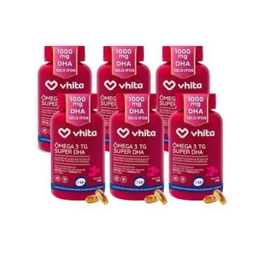 Imagem de Ômega 3 DHA 1000mg com Vitamina E Vhita - Suporte à Saúde Cerebral - Selo IFOS, Forma TG, 6 potes com 60 Cápsulas cada, Vhita