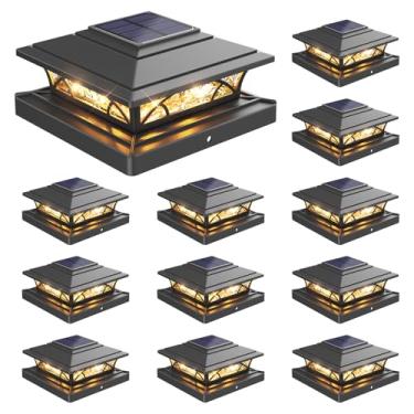 Imagem de JOFIOS Luzes de poste para ambientes externos, 12 unidades, poste de cerca de deck preto, alimentadas por energia solar com 16LEDS 2 modos de iluminação, 4 x 4/5 x 5/6 x 6 luzes solares à prova d'água