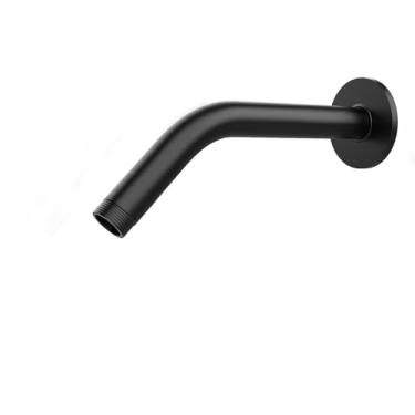 Imagem de Braço de chuveiro com flange, tubo de cabeça de chuveiro de 15 cm, braço de extensão de tubo de chuveiro de montagem na parede para chuveiro fixo e chuveiro de mão, preto fosco