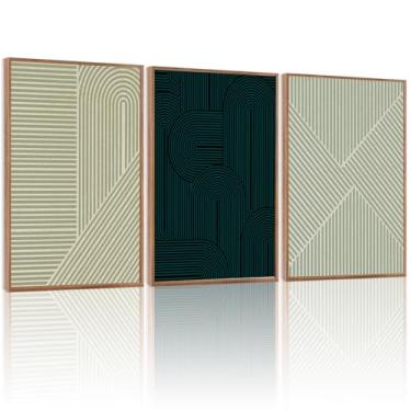 Imagem de LHIUEM Conjunto de arte de parede em tela emoldurada de linha neutra minimalista grande com 3 (30 x 40.6 cm) decoração de parede texturizada preta arte de parede retangular abstrata pintura boho