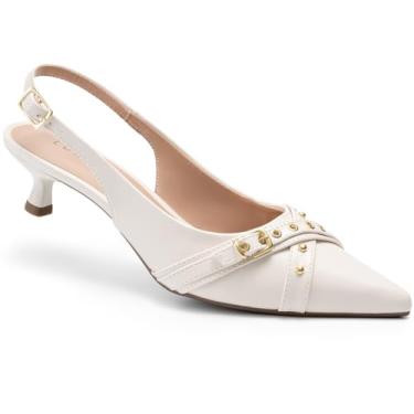Imagem de Scarpin Feminino Lumiss Slingback Salto Fino Baixo Tachas Bico Fino offwhite34