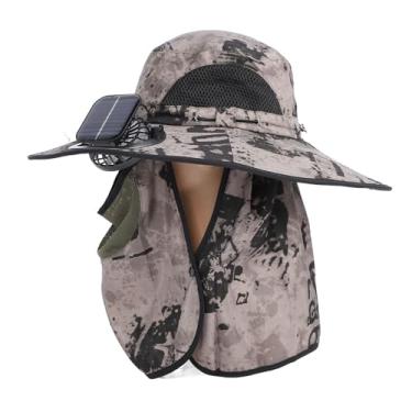 Imagem de Chapéu de Ventilador Solar Largo Abrangente, USB Carregável de Chapéu de Refriamento Solar Calhejável para Atividades Ao Ar Livre Jardinagem Pesca (Tinta cáqui)