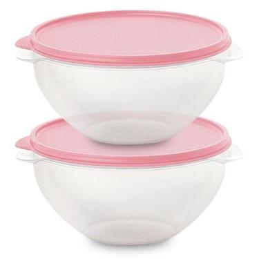 Imagem de Kit 2 Pote de Plástico Hermético 500ml Marmita C/ Tampa Bowl Redondo T