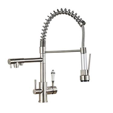 Imagem de WYUYIWH Torneira de cozinha com pulverizador de puxar para baixo, torneira de cozinha de água de purificação de filtro, torneira de pia de cozinha de mola, torneira misturadora de água quente e fria