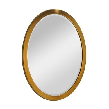 Imagem de Head West Espelho de toucador chanfrado oval de aço inoxidável dourado Brassy, espelhos decorativos de destaque para decoração de parede, espelhos de banheiro para pia, quarto, entrada, sala de estar,