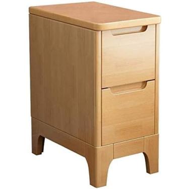 Imagem de Mesa de cabeceira simples para quarto escritório mesa de cabeceira mini armário de armazenamento ultra estreito com 2 gavetas, todos os móveis de quarto de madeira maciça (cor: cor de madeira) (branco