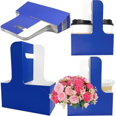 Imagem de Pacote com 50, 2 xícaras, porta-bebidas com alça para 2 ou 4 xícaras de papelão kraft, porta-copos para entrega de café, bebidas, caixa de embalagem floral, aniversário, dia das mães, formatura, festa