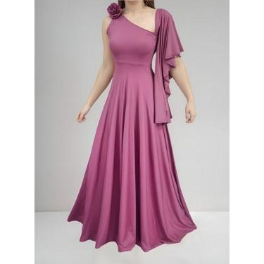 Imagem de Vestido Manga Longo Para Madrinha Casamento Festa Godê Flor - Casual D