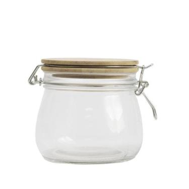 Imagem de pote de vidro 450ml com tampa de bambu e trava - Mozcada, U, NATURAL