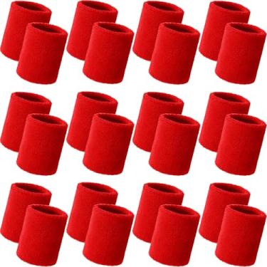 Imagem de Bememo 24 pulseiras de pulso esportivas a granel para homens e mulheres pulseiras de tênis atléticas respiráveis de algodão absorvente elástico felpudo para basquete, beisebol, academia, malhar