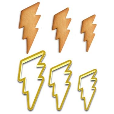 Imagem de Conjunto de cortadores de biscoito Lightning Bolt – 3 tamanhos (11,4 cm, 8,9 cm, 6,3 cm) – Formato Thunderbolt, cozimento e artesanato