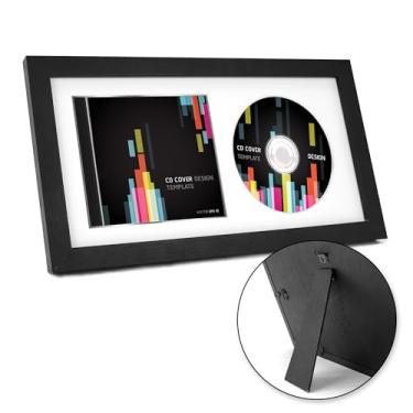 Imagem de FramePro Moldura para exibição de CD, caixas de CD e suporte de discos assinados de 36 x 19,6 cm, decoração de música de parede com vidro verdadeiro, tapete branco