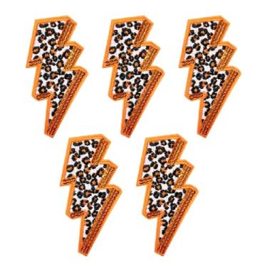 Imagem de WENSIDUO 5 peças de retalhos de leopardo relâmpago, aplique costurado em lantejoulas para roupas, vestidos, chapéus, jeans, bolsas de sapatos, suprimentos de bricolage, laranja.