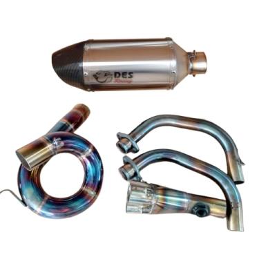 Imagem de Sistema de Escapamento Completo para Yamaha FZ-07/MT-07 Performance DES Racing Modelo Caracol (Ponteira Hexagonal Média (corpo de 20 cm e com db-killer removível), Coletor azulado)