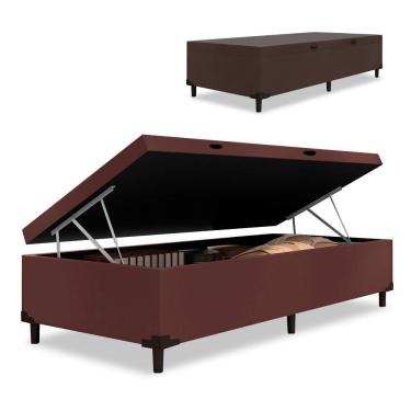 Imagem de Cama Box Com Baú Solteiro 0,88 Com 41cm De Altura Prince Suede Marrom Marrom