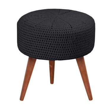 Imagem de Puff Banqueta Crochê Madeira Maciça Castellar Móbile Preto