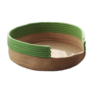 Imagem de MFMEXUL Cama para Gatos em Tecido, Cesta, Resistente Ao Desgaste, Respirável, Arranhador, Cama para Dormir para Gatos Pequenos, Médios E Grandes, Anive, Verde Marrom