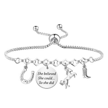 Imagem de Lywjyb Birdgot Pulseira de dono de cavalo, cavaleiro do que você, presente para cavaleiros, mercadoria para amantes de pôneis, Small, Aço inoxidável, Sem Pedra Preciosa