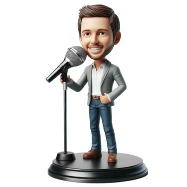 Imagem de Cantor masculino Bobblehead com microfone feito à mão a partir de sua foto para vocalistas, irmãos, amigos, decoração de quarto, lembrança, marcação de cantar conquistas