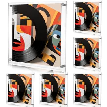 Imagem de Qunclay Pacote com 6 discos de vinil de acrílico flutuantes, suporte para exibição de parede, transparente, sem moldura, 31,78 x 31,8 cm, capa de álbum de música, para decoração de parede de casa