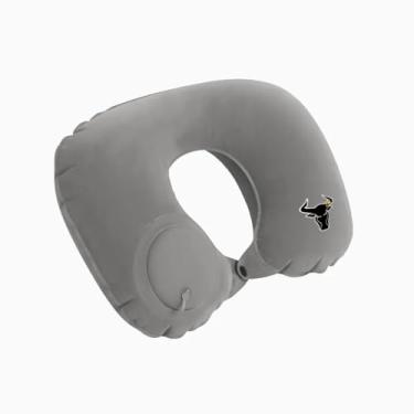 Imagem de Travesseiro Almofada de Pescoço Inflável Portátil - Conforto Ergonômico, Suporte Cervical, Ideal para Viagens e Relaxamento - (Cinza)
