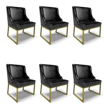 Imagem de Cadeira Sala De Jantar Industrial Dourado Kit 6 Liz Sint Pu Preto D03 - D'rossi