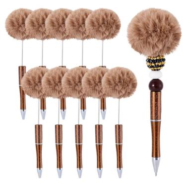 Imagem de Spritewelry Caneta de pelúcia com contas, pompom fofo, 10 peças, faça você mesmo, canetas esferográficas de plástico, esferográficas, suprimentos para escritório, escola, marrom