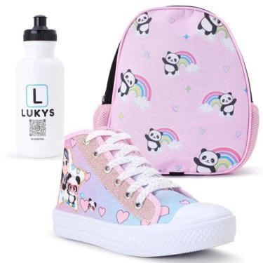 Imagem de Kit Tênis Feminino Infantil Panda Casual + Mochila Garrafinha - LUKYS 