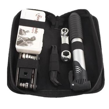 Imagem de Kit Completo de Ferramentas para Bicicleta: Bomba de Ar, Chave de Fenda, Soquete, Chave de Boca, Estojo Reparo de Pneu