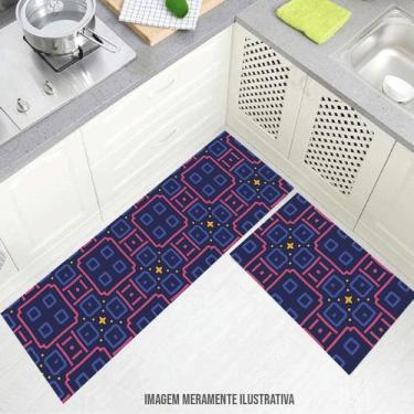 Imagem de kit cozinha passadeira 140x40cm Passadeira Geoazul 60x40cm - Deluzz