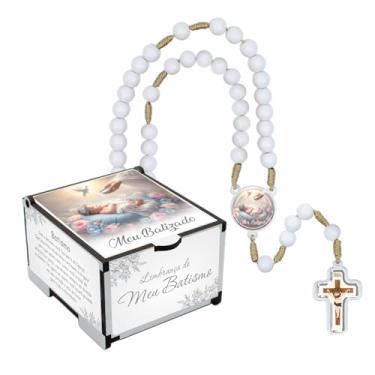 Imagem de Conjunto Religioso Kit Terço e Caixa Luxo ✝️ Presente Devocional para Batismo, Crisma, Comunhão, Datas Especiais Momentos de Fé e Oração – Feito no Brasil  (Batizado - Iniciação)