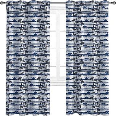 Imagem de Cortinas blackout de palmeira para quarto - Cortinas escurecidas com isolamento térmico com ilhós para sala de estar, tratamento de sombreamento completo cortina de isolamento de cozinha, L 250 x C