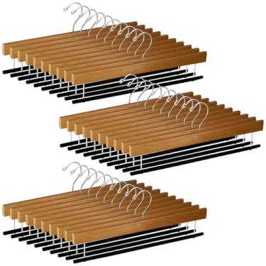 Imagem de Chunful Pacote com 30 cabides de madeira com barra de veludo flocado, cabides antiderrapantes com gancho giratório de 360 graus, economia de espaço para jeans, shorts e vestidos (marrom)