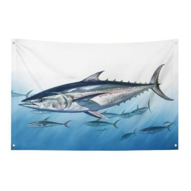Imagem de Bandeira com quatro furos bandeiras para todos os climas atum rabilho Thunnus impresso bandeira decorativa bandeiras de poliéster adequadas para uso interno e externo 89 x 159 centímetros