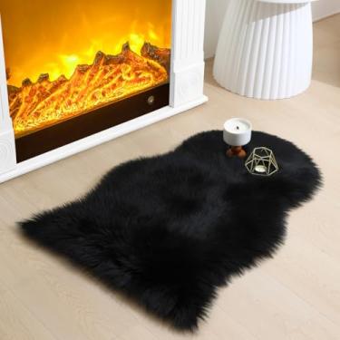 Imagem de CKLZSAY Tapete de pele de carneiro de pele sintética super macio e lavável para almofada de sofá, sala de estar, quarto, quarto infantil, piso, tapete felpudo de alta densidade de 6 x 3 m, preto