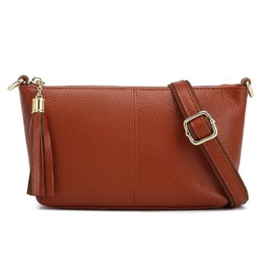 Imagem de Sibalasi Bolsa de couro genuíno com borla, bolsa tiracolo durável para mulheres, bolsa tiracolo preta clutch marrom tamanho mãos livres, Marrom vermelho