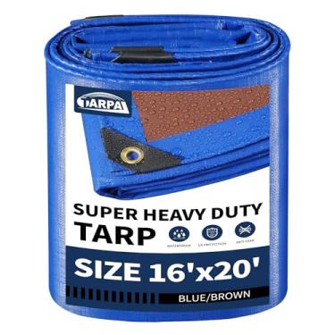 Imagem de TARPAL Lona resistente à prova d'água de 5 x 6 m de espessura com ilhós de metal a cada 45 cm, cobertura de proteção UV resistente a rasgos, coberturas de telhado, piscina, carro, lenha e móveis ao ar