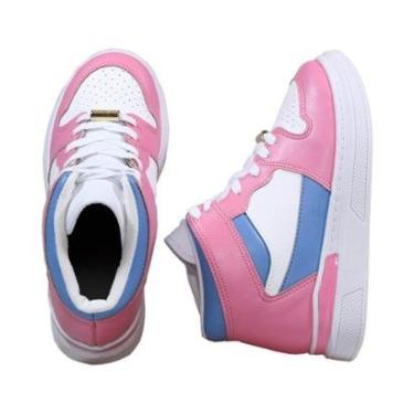 Imagem de Tênis Casual Branco, Azul e Rosa Kids Cano Alto | Molekinha-Feminino