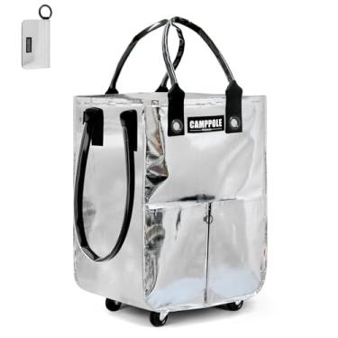 Imagem de Sacola de compras reutilizável com rodas, carrinhos de compras para mantimentos, sacola leve com rolamento, carrinho de supermercado dobrável, carrega até 30 kg, bolsa à prova d'água para mudança