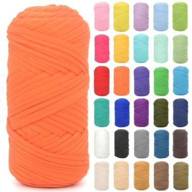 Imagem de Camiseta para crochê, camiseta laranja, tecido elástico grosso, fio de crochê para iniciantes, bolsa de tricô à mão, cesta/porta-copos / artesanato faça você mesmo/decoração de casa 200 g (laranja