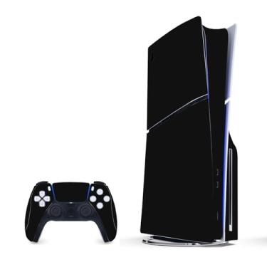Imagem de Skin Decal Compatible with PS5 Slim Disc, Full Set Vinyl Wrap Black Sticker Cover for Game Console & Controller