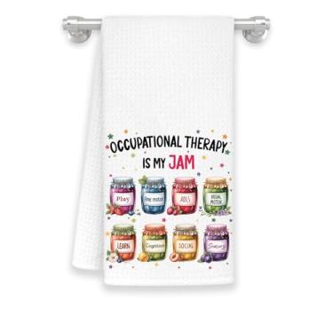 Imagem de Rose88Gift Occupational Therapy is My Jam! Toalha de cozinha - Presente de aniversário exclusivo para professores e terapeutas - Tema de pote de geleia de presente - Toalhas macias e absorventes para
