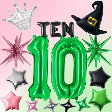Imagem de Conjunto de balões Wicked, 16 peças de decorações de festa de bruxa, 101,6 cm grande número esmeralda 10 balões para tema de bruxa mágica, festa de aniversário, celebrações, suprimentos